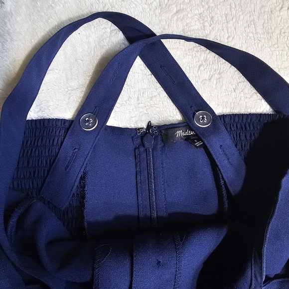 Madewell Jumpsuit Womens Size 2 Navy Blue Smocked Button-Front Wide Leg Cropped - Picture 7 of 11